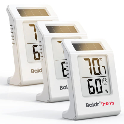 2.2'' Digital Thermometer and Hygrometer Meter, Solar-Powered Indoor Temperature Sensor Humidity Monitor, Humidity Gauge for Baby Rooms, Bedrooms, Home, Office, and Wine Cellars, White, 2Pack