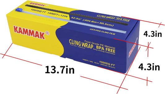 KAMMAK Plastic Wrap Food Cling Wrap with Slide Cutter 15 inch Restaurant Cling Film 2000 Ft Bulk Roll Refillable Food Service Cling Wrap Dispenser Quick Cut Anti-Fog Cling Film for Kitchen