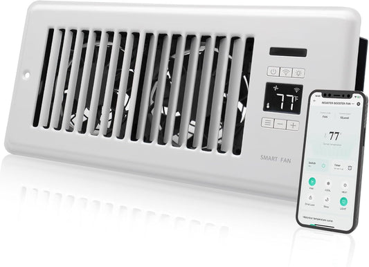 Howeall Super Quiet Register Booster Fan for 4" x 10" Register Holes, Smart Register Vent with Dual Intelligent Thermostat and WIFI App Control, Heating Cooling AC Vent Fan (White)