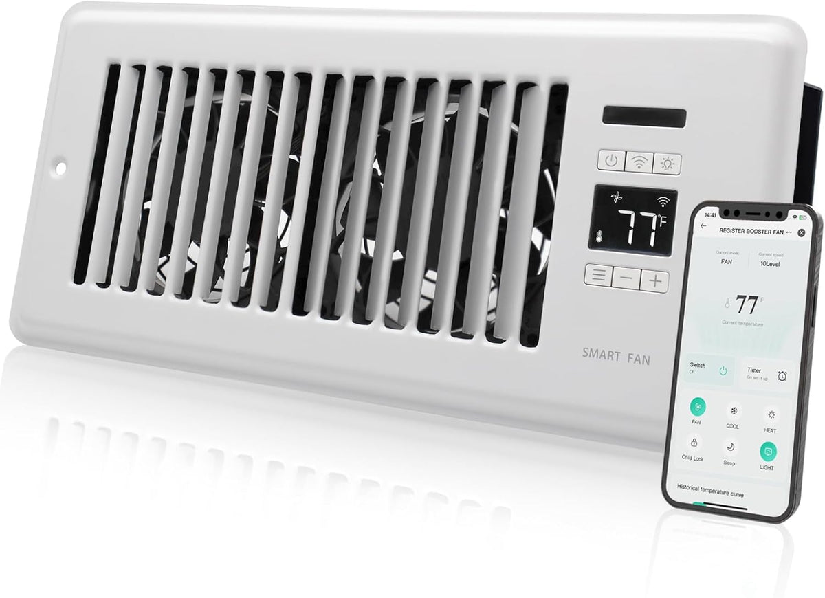 Howeall 4" x 10" Super Quiet Register Booster Fan - Upgrade Smart Register Vent with Ionizer and Dual Intelligent Thermostat Control - Heating Cooling Vent Fan Booster - Charleston Design (ORB)