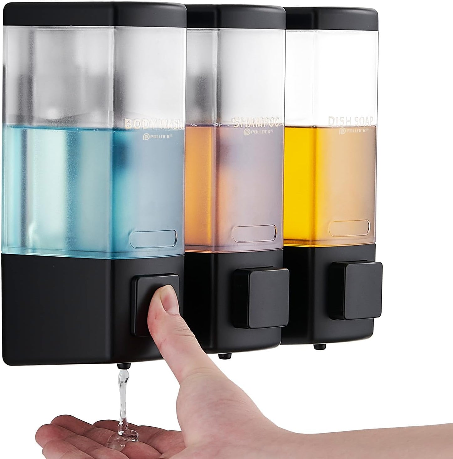 Pollock Shampoo and Conditioner Dispenser,Black 3 Chamber * 500ML | Shower Soap Dispenser Wall Mounted, Body Wash Dispenser No Drill,Refillable Shower Dispenser for Bathroom,Hotel,Public Place