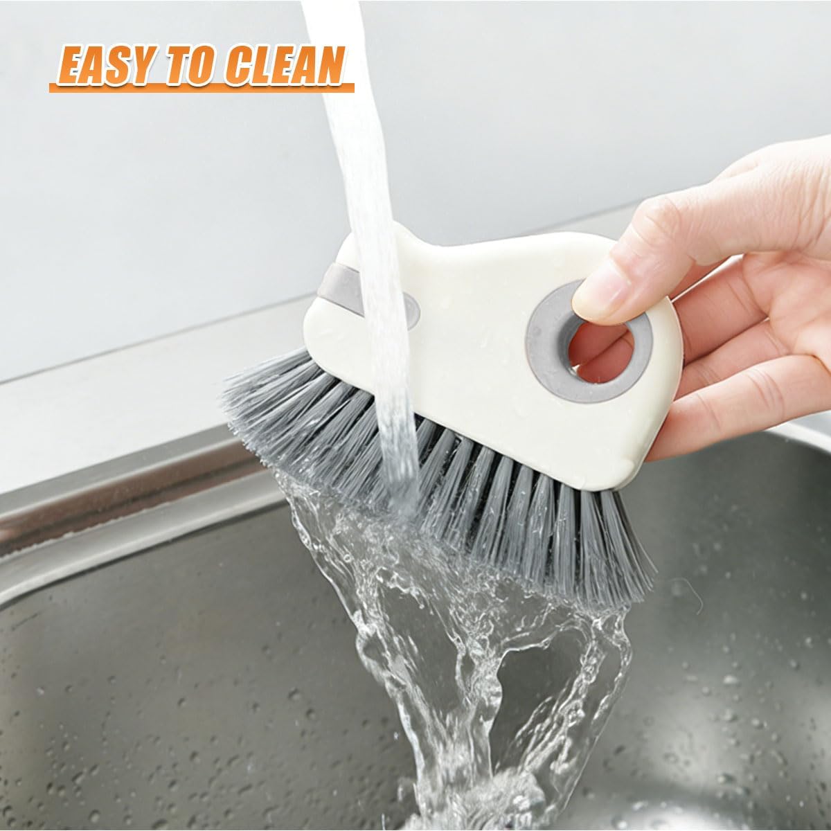 YoRise 2 in 1 Car Groove Cleaning Brush, Multifunctional Hard Bristle Car Window Track Cleaner Tool with Hidden Scraper, Universal Auto Door Crevice Cleaning Accessories for Window Sill(Orange-1PCS)