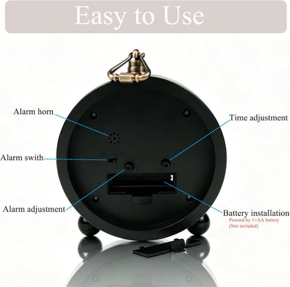 Vintage Analog Alarm Clock, 5.5 inch Hangable Super Silent Non Ticking Clock for Living Room, Bedroom, Desk, Gift Clock for Children Adults and Artist(Arabic)