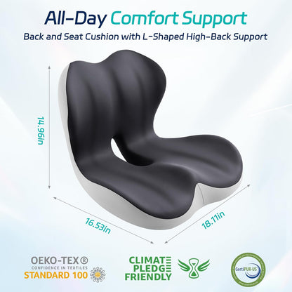 Back and Seat Cushion for Office, Back & Tailbone Pain Relief, Raised Cushion for Lumbar and Butt, Double-Sided Anti-Slip, Improves Sitting Posture, Ergonomic Memory Foam Lumbar Cushion