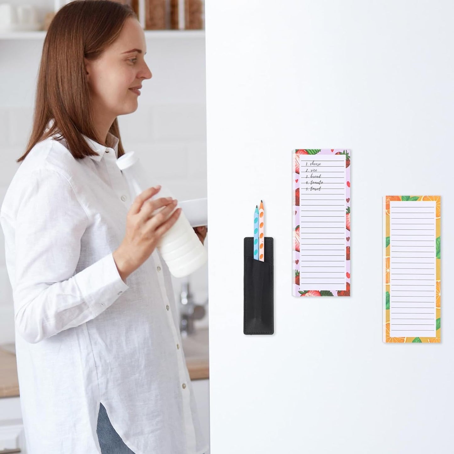 Thboxes 4 Pack Magnetic Note Pad for Fridge with Pen Holder, Totally 200 Sheets Grocery List Magnet Pad for Refrigerator Magnetic Shopping List Pad（Fruit Design） | Full-Back Magnet, 80Gsm FSC-certified Paper, School Office Home Supplies Grocery List