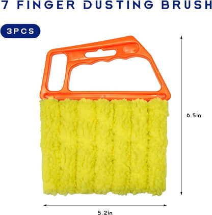 3 PCS Blind Cleaner Duster Tool, 7 Finger Detachable Duster Auto Air Conditioner Cleaning Tool, Washable Dusting Brush Handheld Cleaner for Vehicle Air Vents Blinds (Yellow)