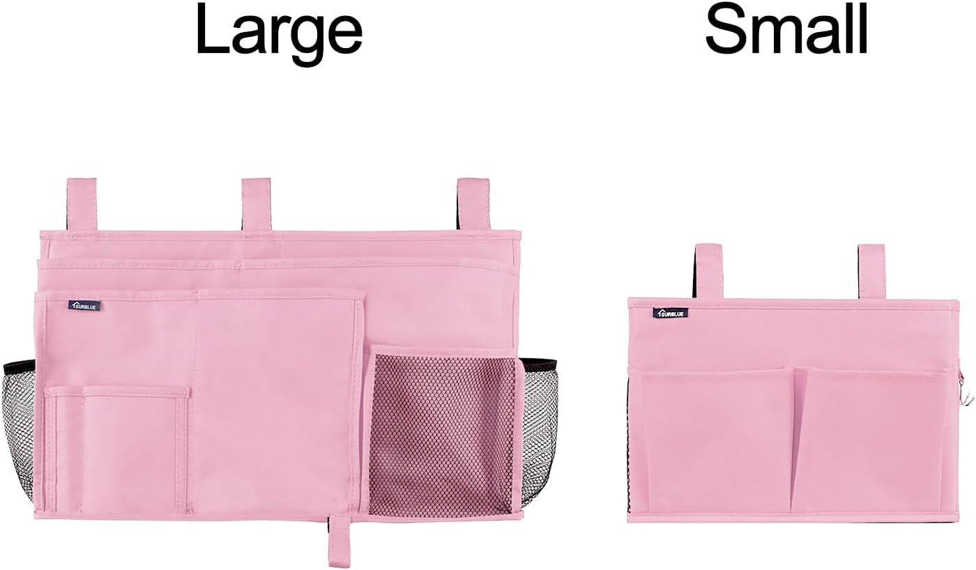 Surblue Bedside Caddy Hanging Organizer Storage Bag Pocket for Bunk, Hospital, College Dorm Rooms, Baby Bed Rails, Camp - 4 Pockets, 2 Hooks (Blue)