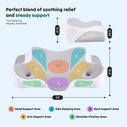 Sweetcrispy Cervical Pillow for Neck Pain, Ergonomic Contour Memory Foam Pillow with Detachable Roll Support, Cooling Breathable Cover for Side Back Stomach Sleepers