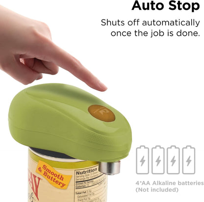 Kitchen Mama One Touch Electric Can Opener, Avocado | Opens with One Button Press, Auto-Stop, Smooth Edge, Cordless, Battery Operated
