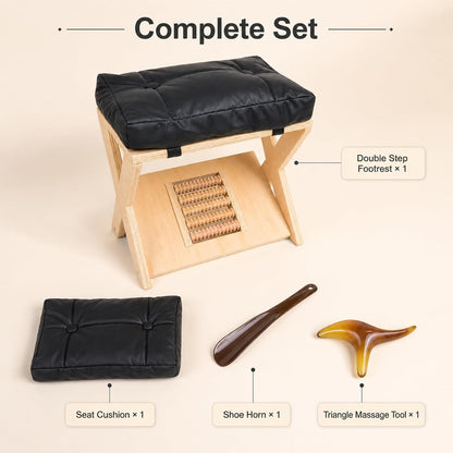 Double Step Footrest, Adjustable Wooden Foot Stool Under Desk with Massage Roller Footboard and Cushioned Top, Under Desk Footrest for Home Office