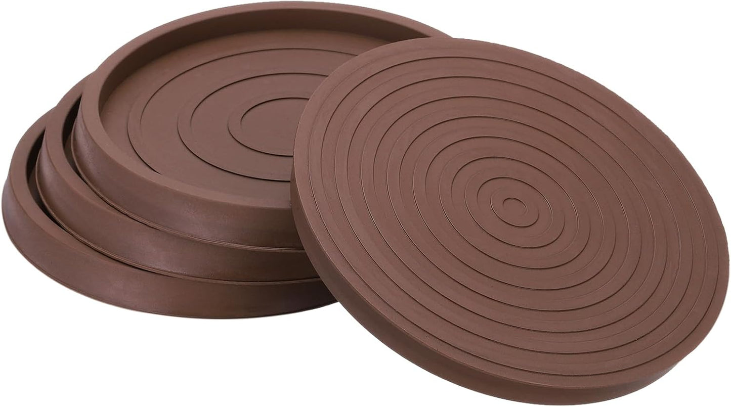 PATIKIL 4 Inch Rubber Furniture Pads, 4 Pack Non-Slip Furniture Coasters Round Anti Skid Caster Cups Furniture Feet Cup Floor Protectors for Bed Couch Stoppers, Brown