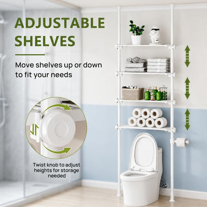 ALLZONE Adjustable Over The Toilet Storage Shelf, 4-Tier Ample Bathroom Organizer and Storage, Tension Mounted Above Toilet Storages Cabinet for Versatility, Fits 66-113 Inch Heights, Black