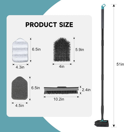 nacena Shower Scrubber with Long Handle, 4 in 1 Tile Tub Scrubber Brush with 3 Detachable Cleaning Heads and V-Shaped Grout Brush Shower Cleaner Brush for Bathroom Kitchen Toilet Tub Sink Wall, Black