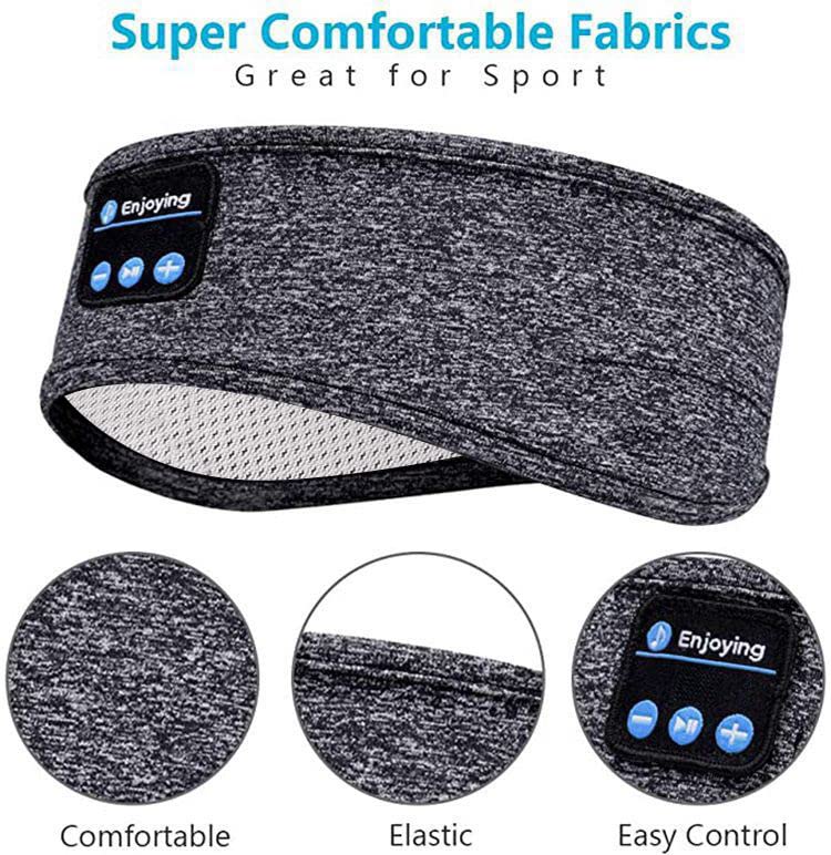 Wireless Bluetooth Sports Headband Headphones Ultra-Thin HD Stereo Perfect for Sleeping,Workout,Jogging,Yoga,Insomnia, Air Travel, Meditation Gray
