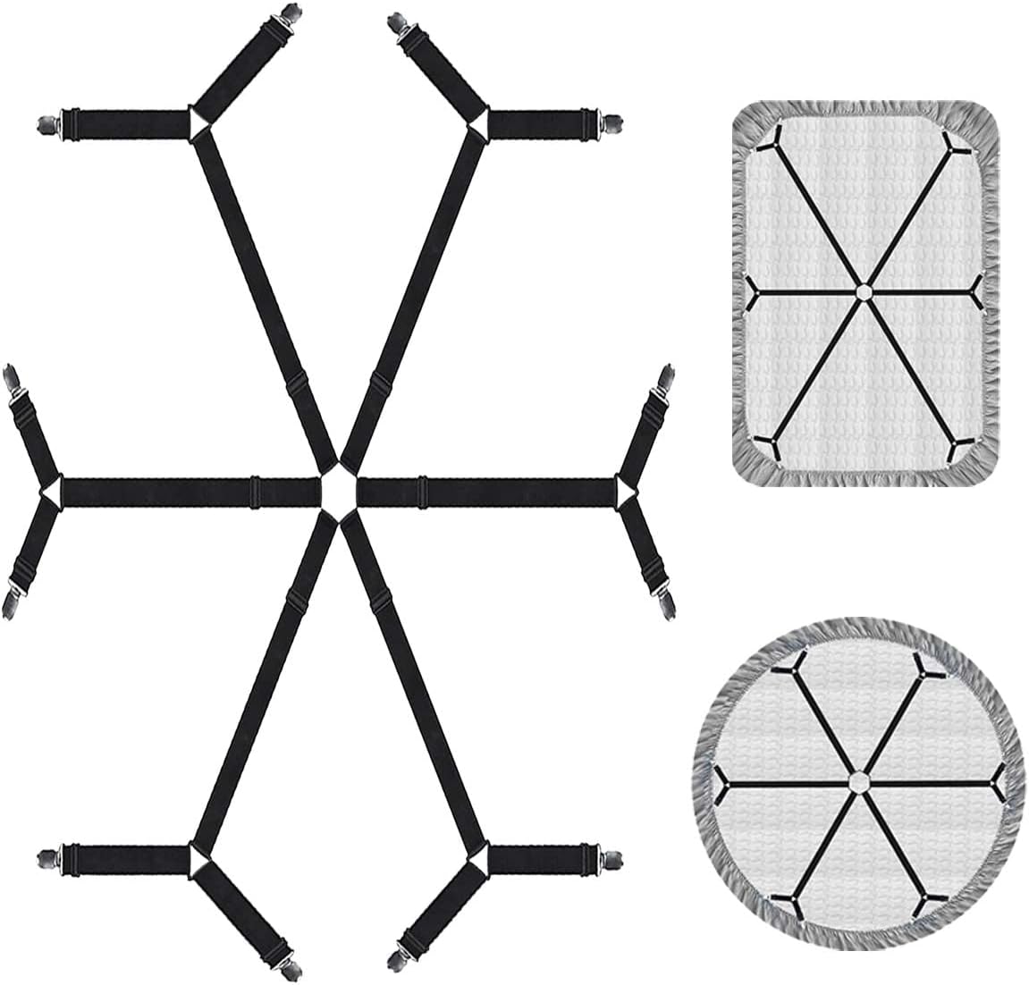 Sheet Fasteners, Adjustable Elastic Bed Sheet Holder Straps for Full,Queen,King Twin Bed,6 Way Cross Sheet Clips Suspenders Band,Fitted Round and Square Mattresses