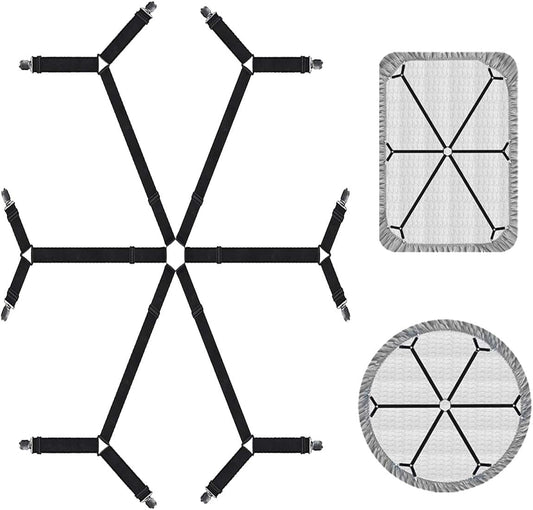Sheet Fasteners, Adjustable Elastic Bed Sheet Holder Straps for Full,Queen,King Twin Bed,6 Way Cross Sheet Clips Suspenders Band,Fitted Round and Square Mattresses