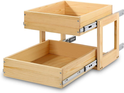 Pull Out Cabinet Organizer 17''W×21''D×16''H Slide Out Drawer | Soft Close Wood Kitchen Pullout Drawers for Cabinets Shelves for Kitchen, 2-Tier, Finished, Heavy-Duty, Bottom Assembly