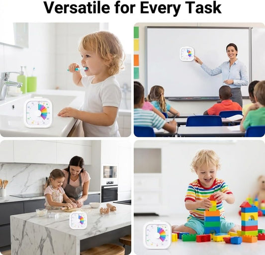 Visual Timer with Rainbow Pattern, 60-Minute Countdown Timer for Kids and Adults, Silent Pomodoro Timer for Classroom, Kitchen, Office & Teaching, Time Management Tool (White)