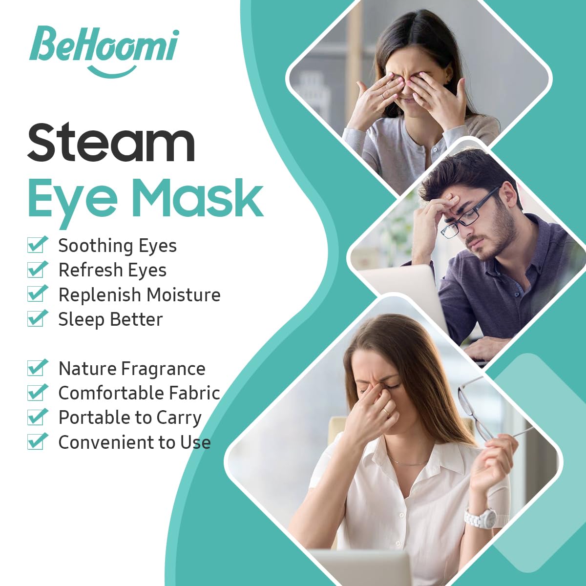 BeHoomi Steam Eye Mask, 10Packs Heated Eye Mask, Self Heating Disposable SPA Warm Compress for Eyes Sleep Mask, Travel Essentials & Relaxation Gifts for Women (Lavender Scent)
