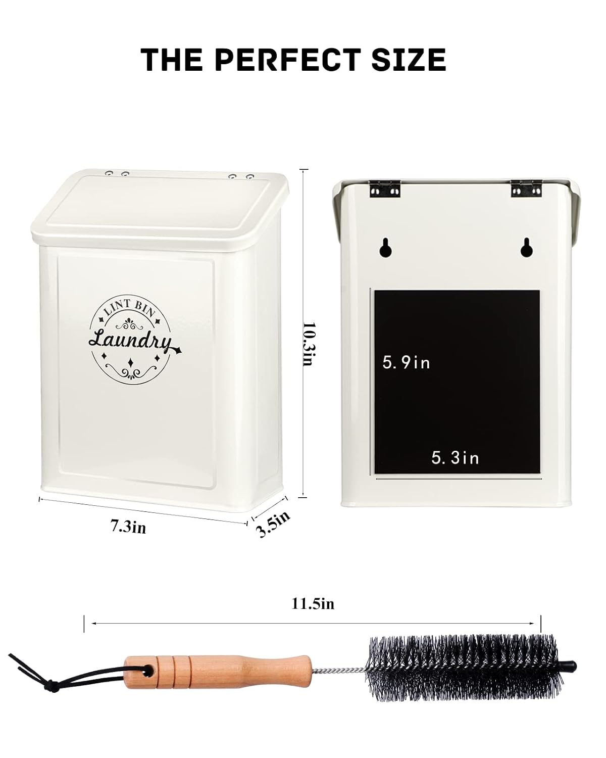 SACREDAY Magnetic Lint Bin for Laundry Room Organization and Storage with Brush, Wall-Mounted Dryer Lint Bin for Room Decor, Space-Saving Trash Can (Cream)