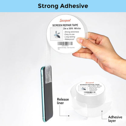 Secopad 2" x 180" (15FT) Screen Repair Tape, Screen Repair Kit, Black | Window Screen Patch, Quick Repair, Strong Adhesive, Easy to Use, For Mesh Window & Door, Cuttable Fiberglass, No Tools Needed