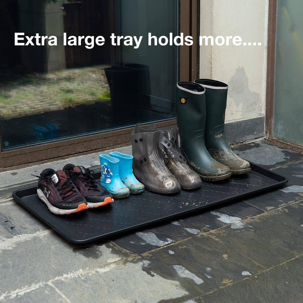 All Weather Boot Tray Extra Large 40"x20" - Brown Plastic Shoe Mat | Multi-purpose mudroom entryway tray with 1.25" raised edges - fits shoes, pet bowls & plants - 100% recycled polypropylene