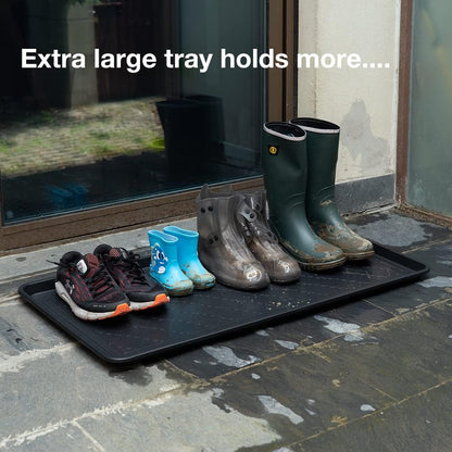 All Weather Boot Tray Extra Large 40"x20" - Brown Plastic Shoe Mat | Multi-purpose mudroom entryway tray with 1.25" raised edges - fits shoes, pet bowls & plants - 100% recycled polypropylene