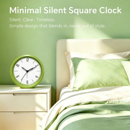 Silent Analog Loud Alarm Clock for Bedrooms, 4.5" Battery Operated Alarm Clock with Modern Round Design, Plastic Small Desk Clock for Heavy Sleepers Adults Teens Seniors College Dorms, Green