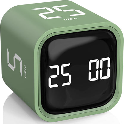 Rotating Pomodoro Timer 5, 25, 10 50 Minutes Preset, Desk Productivity Flip Timer, ADHD Tool Cube Countdown Stopwatch, Vibration/High/Low Volume/Custom Modes, for Work, Study, Back to School, Kitchen