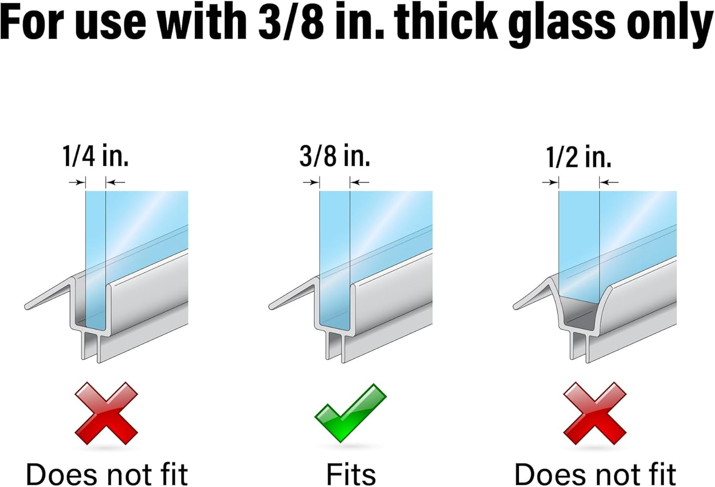 Prime-Line M 6258 Frameless Shower Door Bottom Seal for 3/8 In. Thick Glass Doors – Stop Shower Leaks and Create a Water Barrier, 36 In., Clear Vinyl (Single Pack)