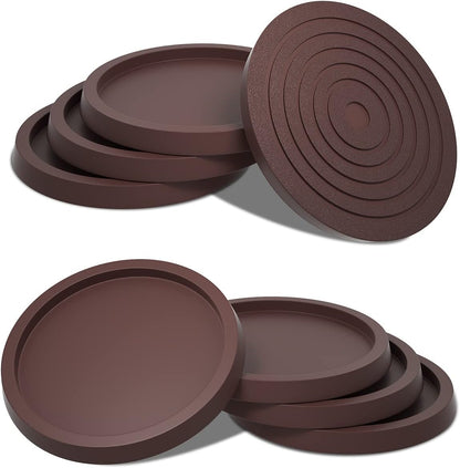 12Pcs 2.5in Furniture Coasters Non-Slip Bed Leg Pads Round Rubber Anti Sliding Caster Cups for Hardwood Floors Brown