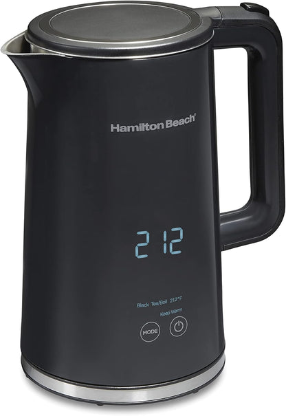 Hamilton Beach Digital Temperature Control Electric Tea Kettle, Hot Water Boiler & Heater 1.7L, 5 Preset Modes + Keep Warm, Fast Boil 1500 Watts, BPA Free, Cool-Touch Exterior, Black (41033) | Fast Boiling 1500 Watts |Temp Control + 5 Presets |