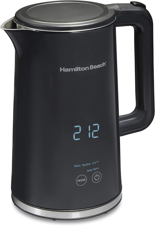 Hamilton Beach Digital Temperature Control Electric Tea Kettle, Hot Water Boiler & Heater 1.7L, 5 Preset Modes + Keep Warm, Fast Boil 1500 Watts, BPA Free, Cool-Touch Exterior, Black (41033) | Fast Boiling 1500 Watts |Temp Control + 5 Presets |