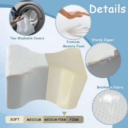 King Mills Plus Size Knee Pillow for Sleeping, Extra Large | Side Sleeper Pillow Between Legs, Memory Foam Ergonomic, For Back Pain and Sciatica, Two Replaceable Cover