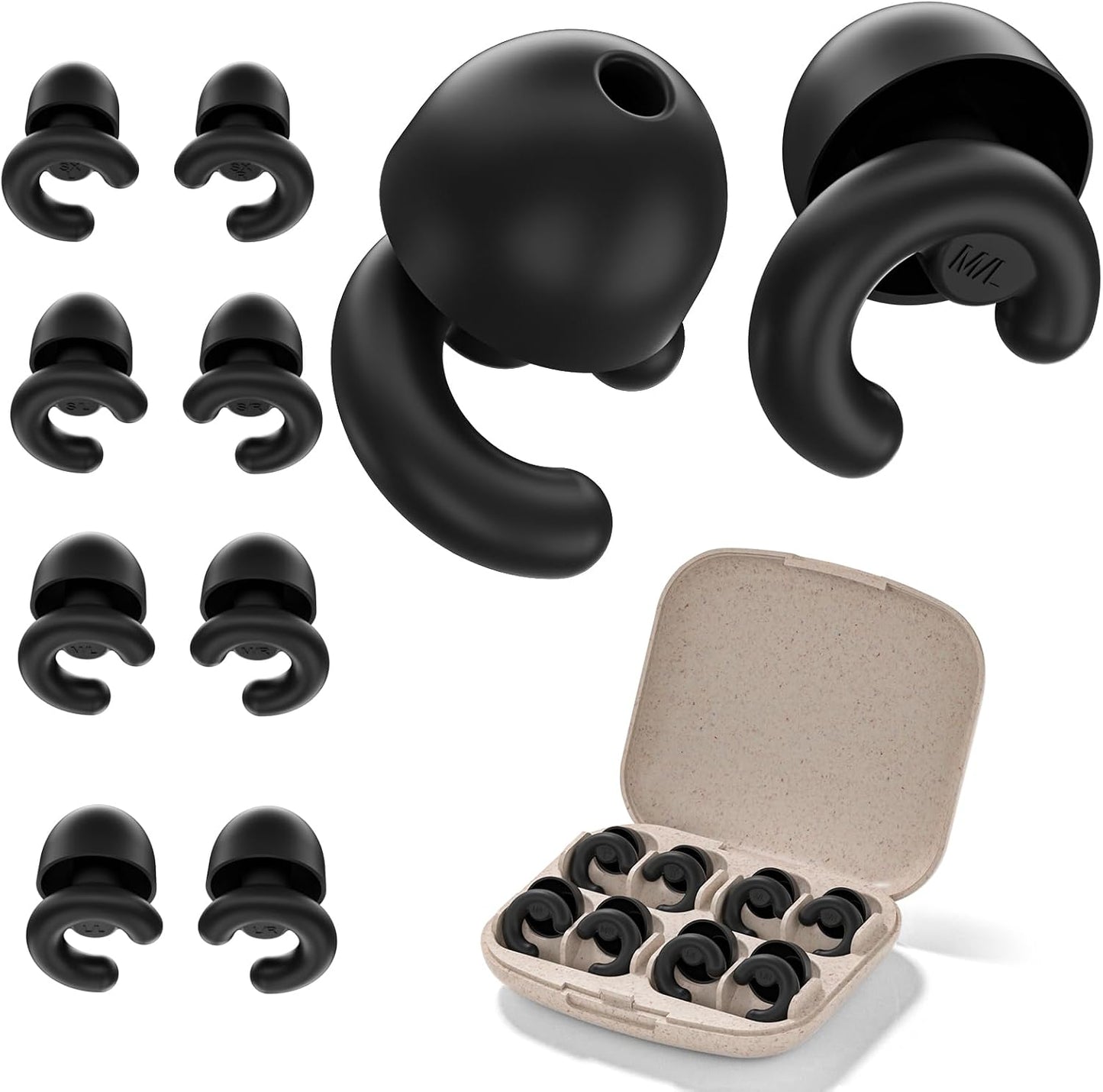 Noise Cancelling Ear Plugs Sleep 50dB NRR Side Sleep Small Ear | ultra soft silicone, reusable one-piece design, 4 sizes included, portable case