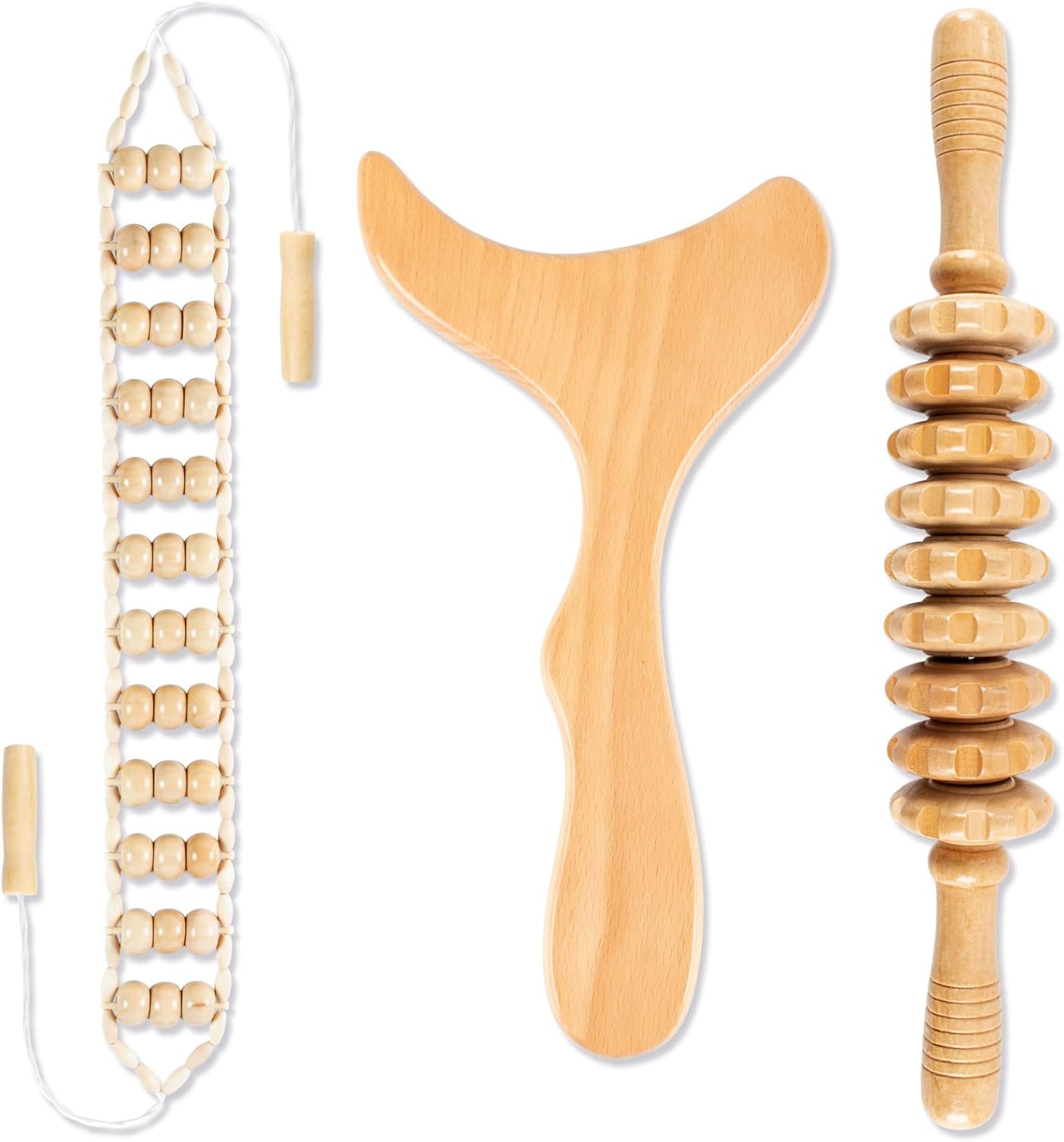 KintKita Wood Therapy Massage Tools,Back Wooden Massage Roller Rope Tool Maderoterapia Kit Professional Cellulite Massager for Body Shaping, Contouring,Back Neck Leg Muscle Relief