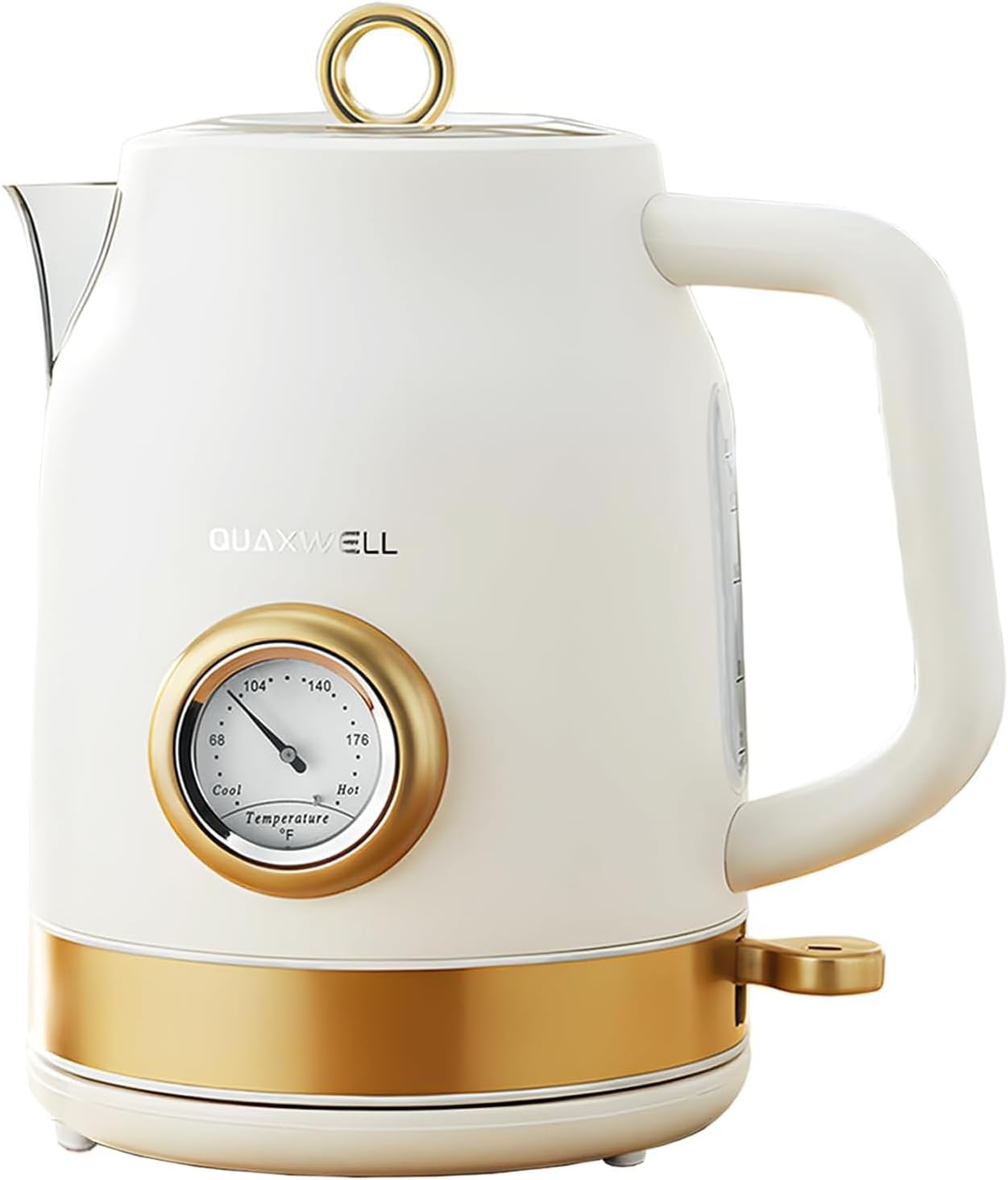 Retro Electric Tea Kettle, 1.7L, Matte White and Gold | 304 Stainless Steel, 1500W Fast Boiling, Auto Shut-Off, Boil-Dry Protection, BPA-Free, Thermometer, Retro Kitchen Appliances