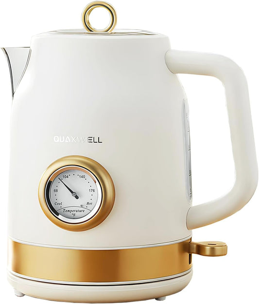 Retro Electric Tea Kettle, 1.7L, Matte White and Gold