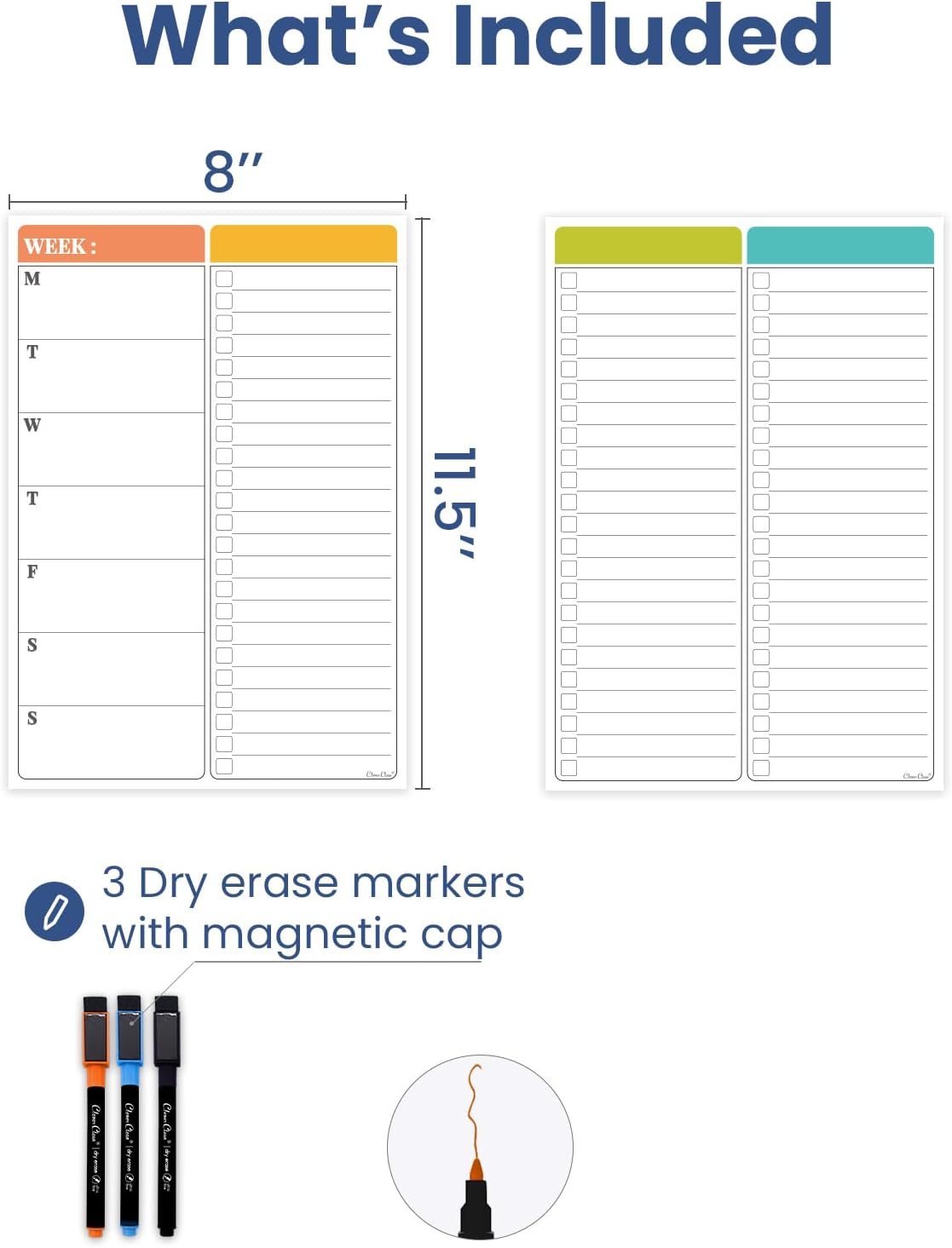 Non-Magnetic Dry Erase Calendar Set for Fridge - Reusable Monthly and Weekly Calendar Sticks to Most Smooth Surfaces - 6 Dry Erase Markers Included - Shipped Flat