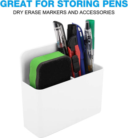 MoKo Magnetic Pen Holder, Pencil Accessories Whiteboard Organizer, White | Magnetic dry erase marker holder has two compartments and an ABS body for whiteboards, refrigerators and lockers.