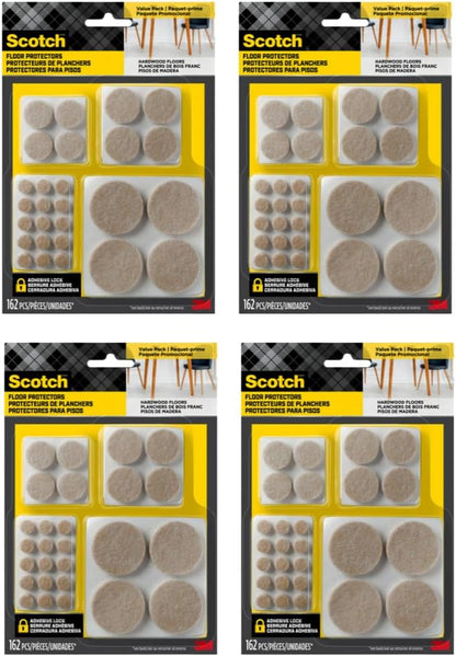 Scotch Felt Pads 162 PCS Beige, Felt Furniture Pads for Protecting Hardwood Floors, Round, Assorted Sizes Value Pack, Self-Stick design, Protecting from nicks, dents and scratches (SP845-NA)