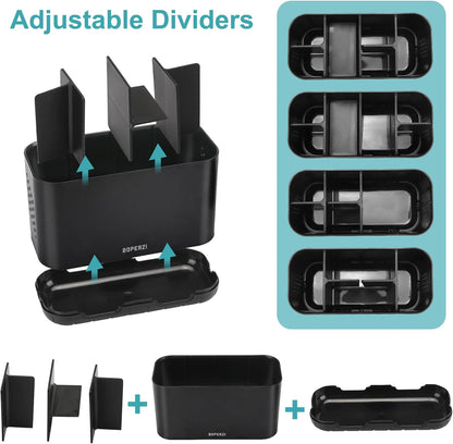 Boperzi Toothbrush and Toothpaste Holder Drainage for Bathroom Countertop with Adjustable Dividers, Large Toothpaste Caddy Organizer Storage Rustic Decor Set Anti-Slip for Shower,Family,Kids Gray
