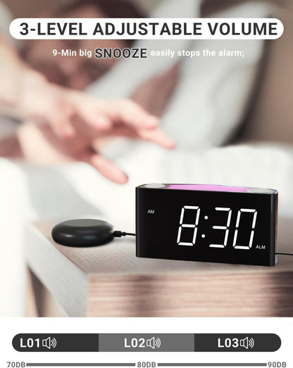 Extra Loud Vibrating Alarm Clock with Bed Shaker for Heavy Sleeper Deaf Hard of Hearing, Large LED Display Digital Clock for Bedroom,Dimmer,Night Light,USB Phone Charger,Battery Backup,Senior Teen Kid