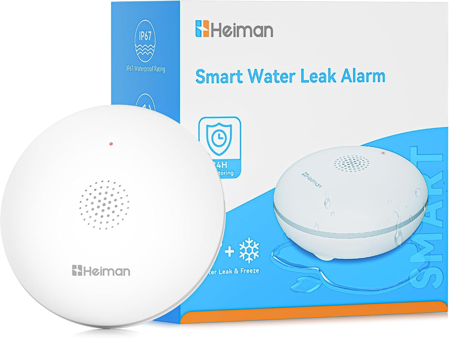 Heiman Water Leak Detector, 3 Pack Water Sensor Alarm for Home,with Gateway | 10-Year Battery-Powered Smart WIFI Water Alarm Flood Sensor for Home/Basement/Sump Pump,Real-Time App Alert and Sound Alarm