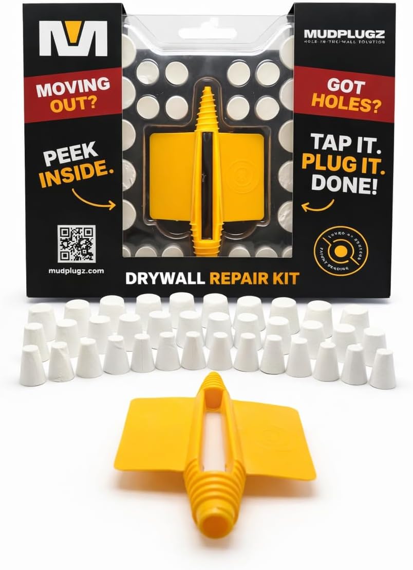 FIX Drywall Anchor Holes Fast - MudPlugz Drywall Hole Repair Kit - No Mesh - No Spackle - Professional Small Hole Wall Patch Kit - 36 Plugs - Reusable Prep Tool - Quick and Easy