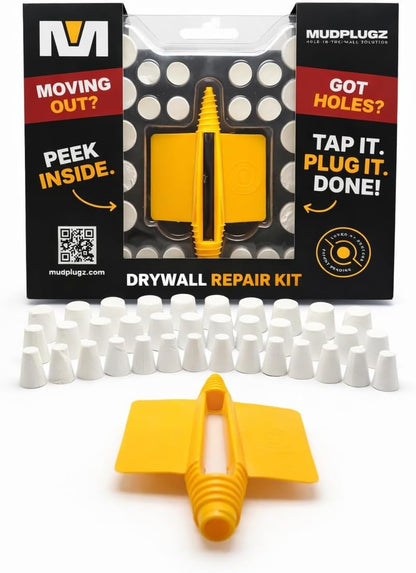 FIX Drywall Anchor Holes Fast - MudPlugz Drywall Hole Repair Kit - No Mesh - No Spackle - Professional Small Hole Wall Patch Kit - 36 Plugs - Reusable Prep Tool - Quick and Easy