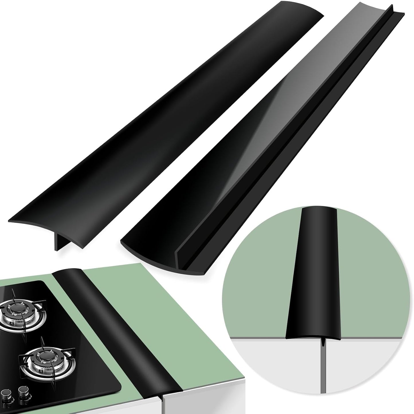 CARGEN 21 Inch Silicone Stove Counter Gap Cover Filler 2PK Black | Flexible kitchen silicone, easily cut to trim for shorter gaps, perfectly seals stove counter spaces, easy to clean