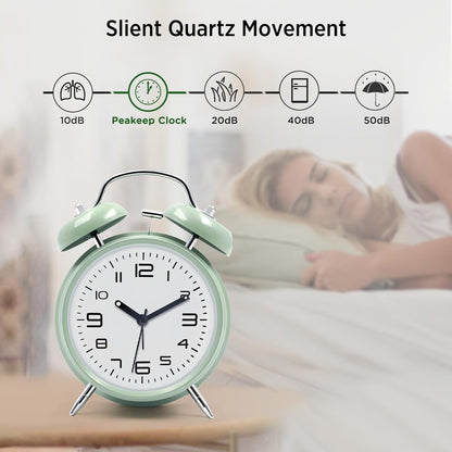 Azyh Loud Alarm Clock for Heavy Sleepers Adults, Metal 4 Inches Twin Bell Battery Operated Alarm Clocks for Bedrooms Decoration, Silent Non-Ticking, Back-to-School Gift (Red Brown)