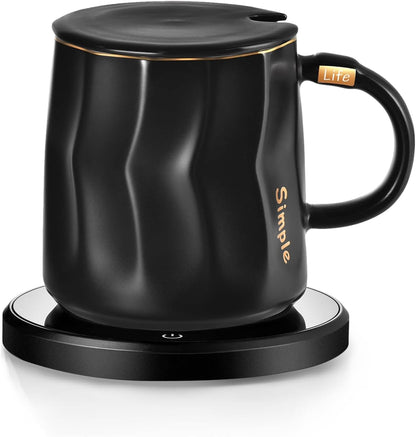 Coffee Mug Warmer Set, Smart Coffee Warmer for Desk Auto Shut Off, Cup Warmer for Office Home Use, 2 Temperature Control Heated, 13.5 oz Flat Bottom Coffee Mug, Gifts for Women, Matte Pink