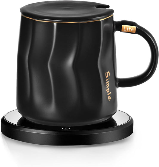 Coffee Mug Warmer Set, Smart Coffee Warmer for Desk Auto Shut Off, Cup Warmer for Office Home Use, 2 Temperature Control Heated, 13.5 oz Flat Bottom Coffee Mug, Gifts for Women, Matte Pink
